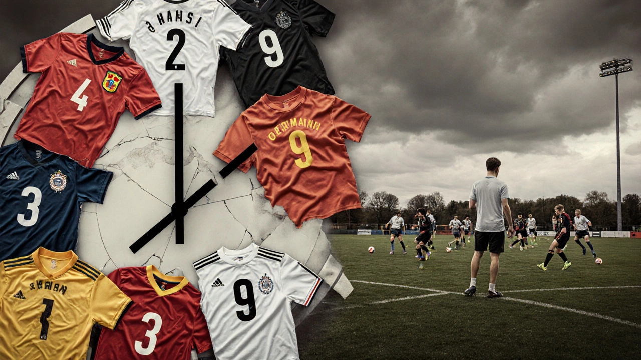 Часы из футбольных майок, Испания и Германия — единственные целые, остальные рвутся.