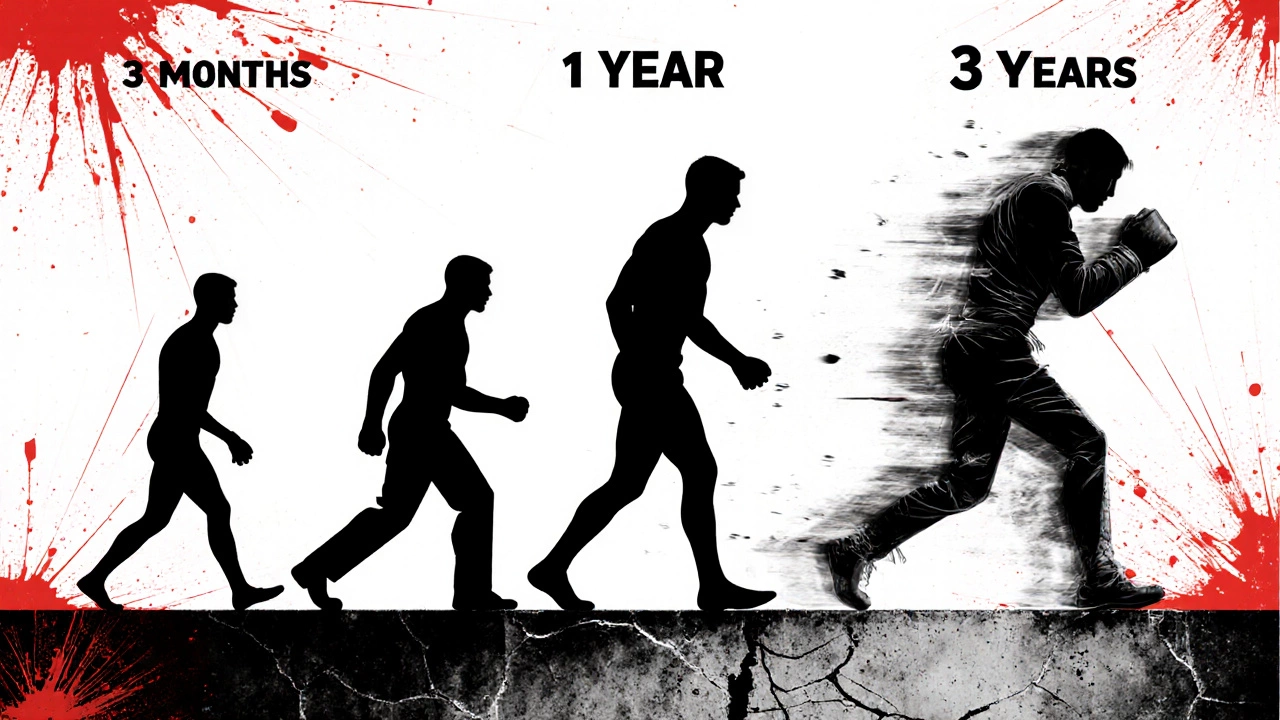 Эволюция боксера от новичка до мастера в виде абстрактных силуэтов.