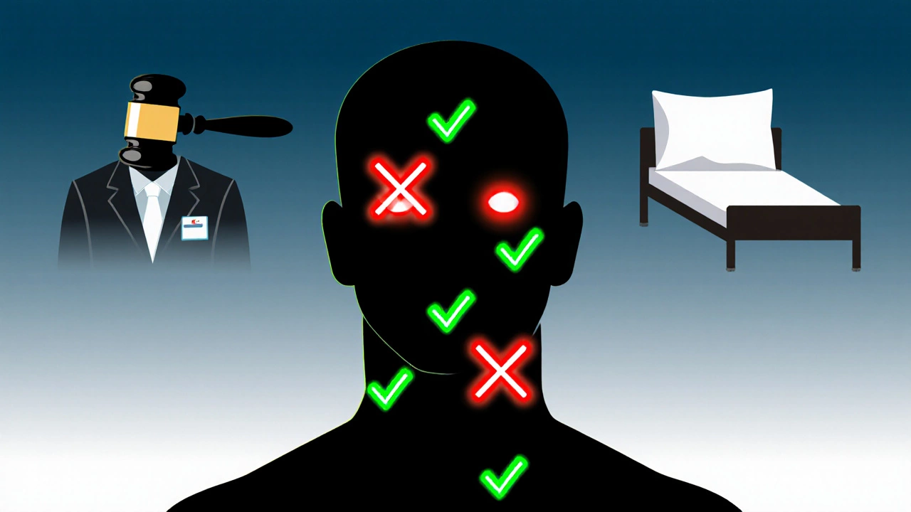 Силуэт человека с красными запретами на опасные зоны и зелеными отметками безопасных точек удара.