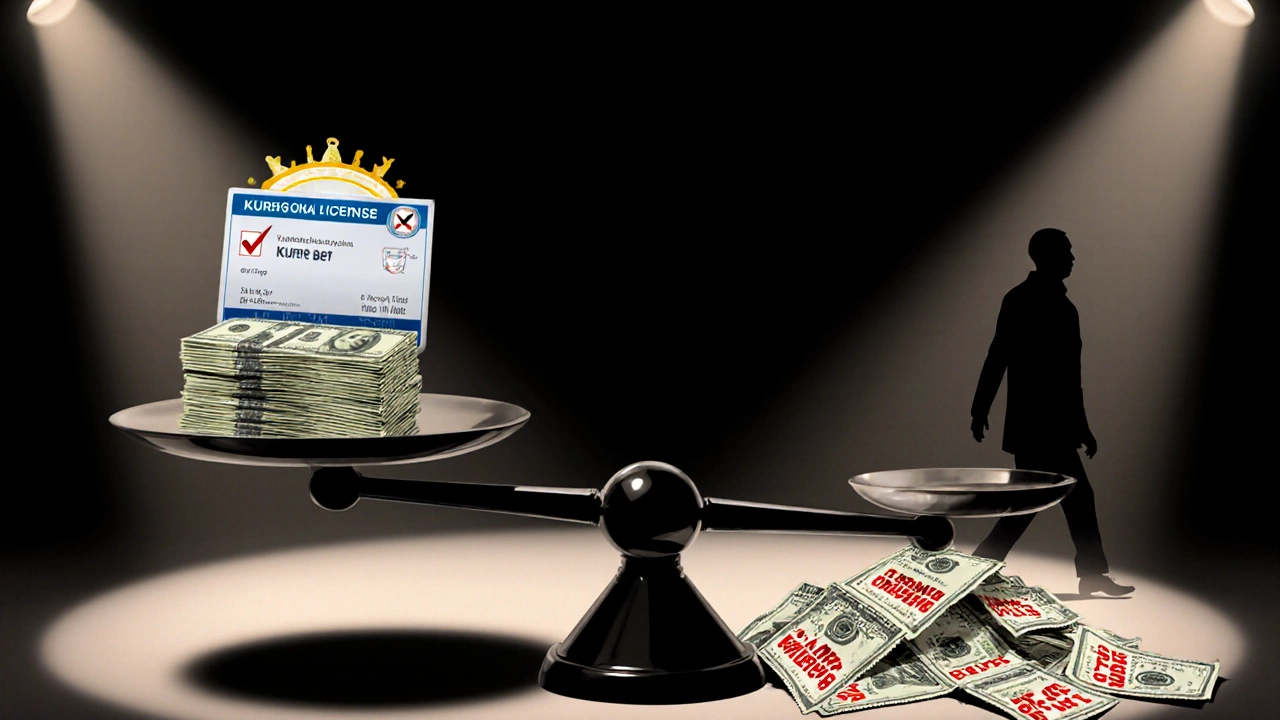 Весы: одна сторона — доверие и лицензия, другая — мошеннические бонусы, тень обманщика исчезает.