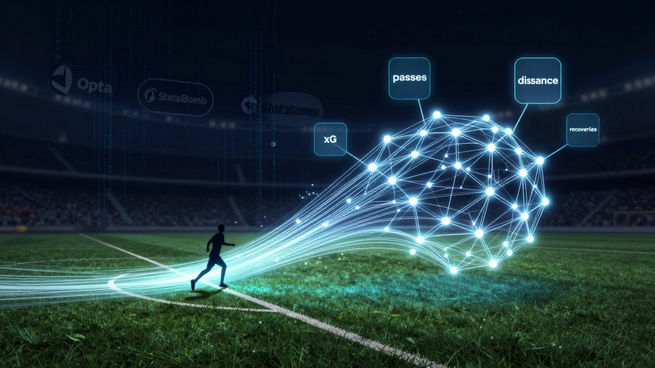 Данные с поля превращаются в цифровую сеть с метриками и логотипами аналитических компаний.