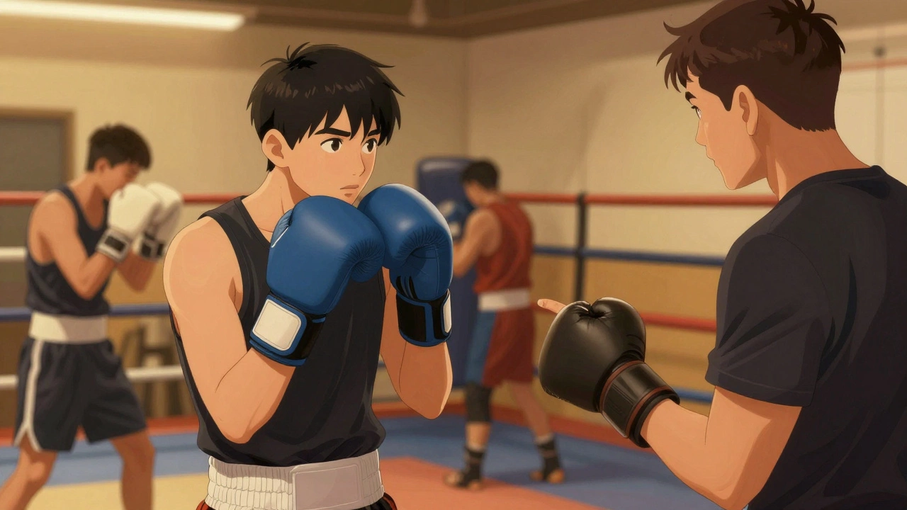 Тренер задаёт вопрос боксёру во время спарринга, подчёркивая мышление, а не команды.