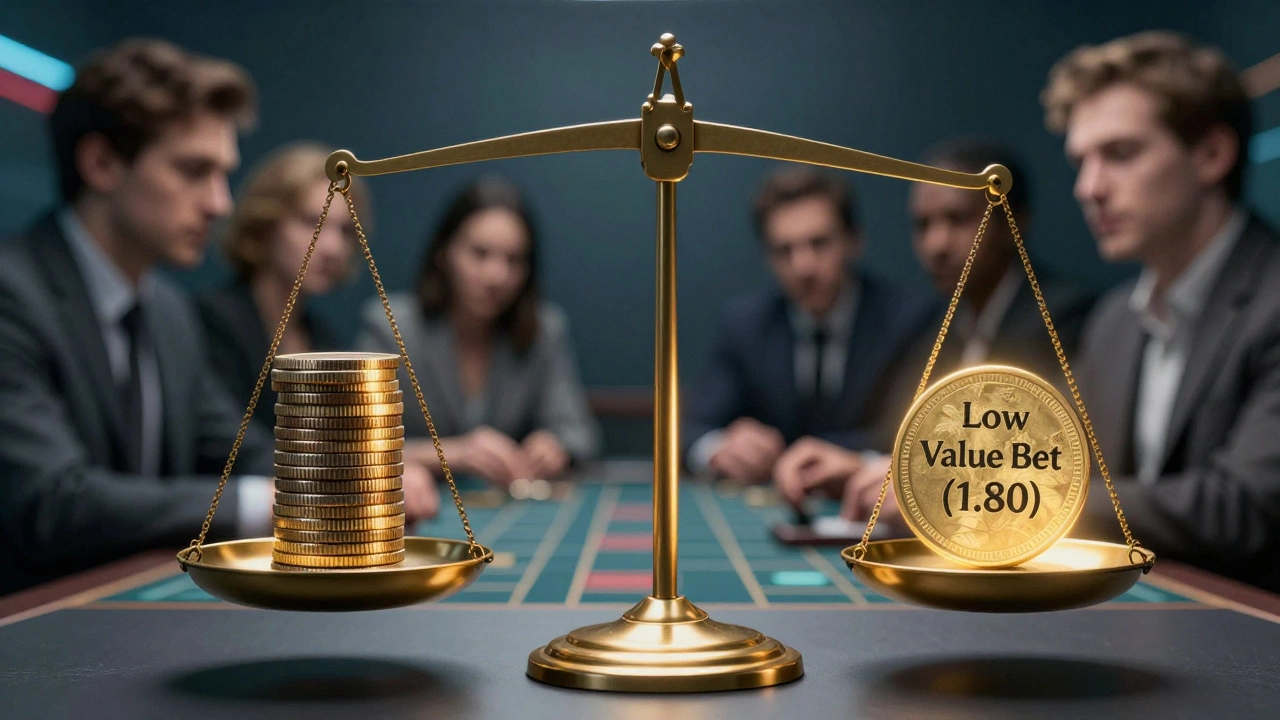 Весы с низким и ценным коэффициентом ставки, символизирующие поиск выгоды.