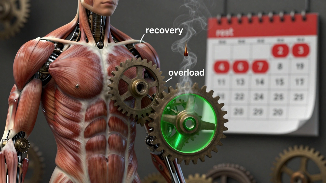 Человеческое тело как машина: один шестерёнка восстанавливается, другая перегружена и дымится.