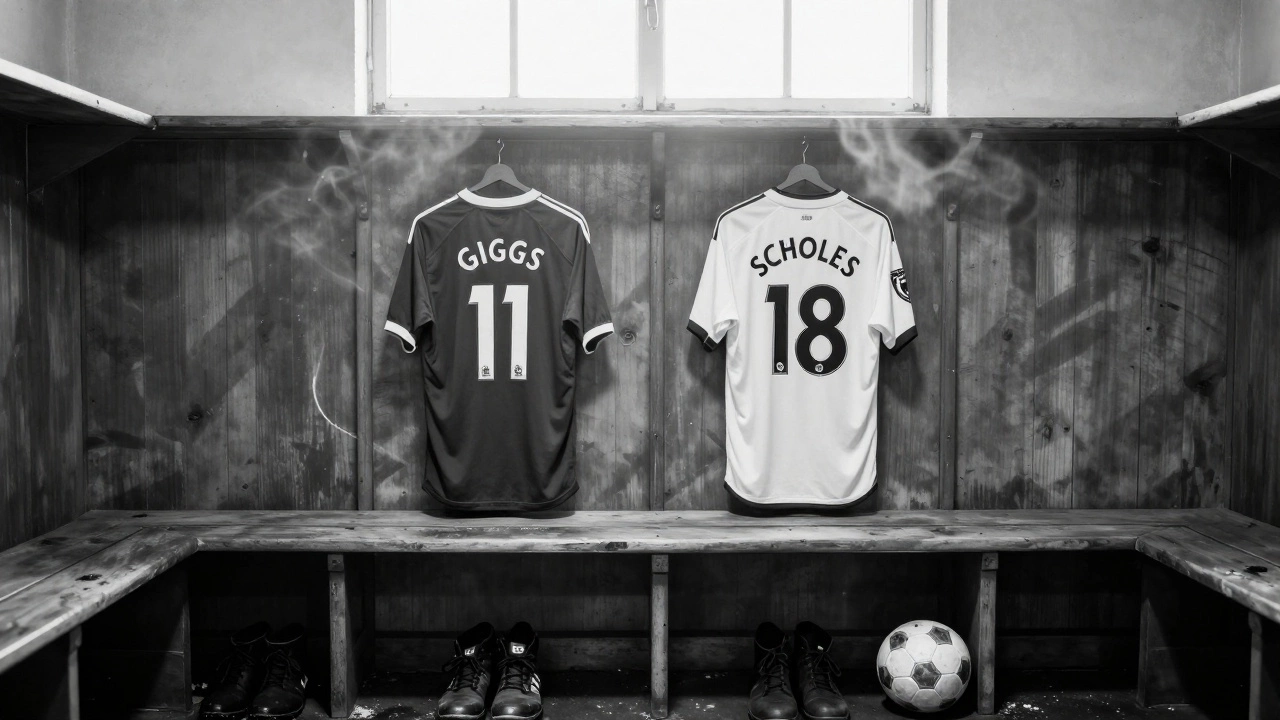 Две пустые футболки «Манчестер Юнайтед» в академии — символ наследия Гиггза и Скоулза.