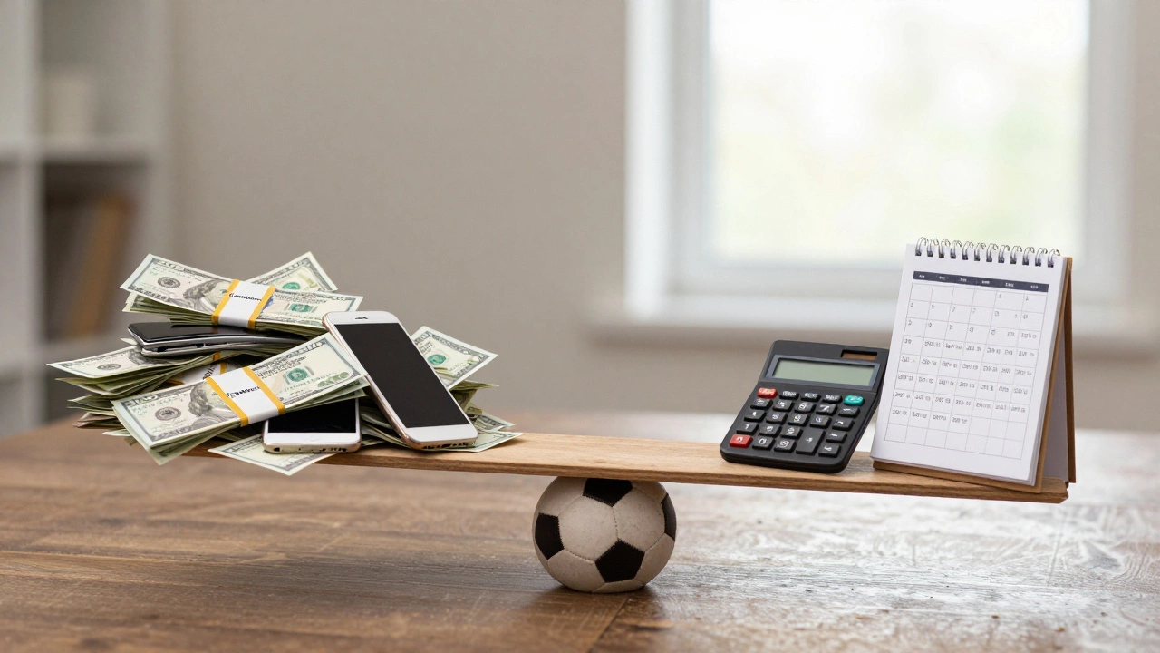 Весы с деньгами и аналитическим блокнотом — символ успеха через дисциплину.