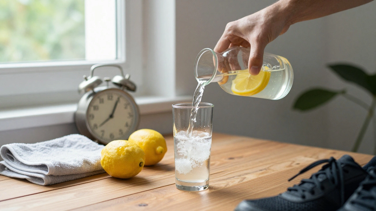 Атлет готовит натуральный восстанавливающий напиток с мёдом и солью.