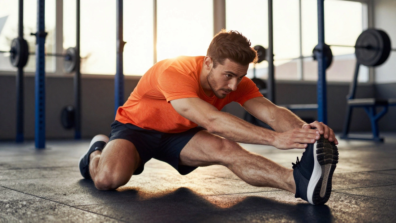 Спортсмен готовится к тренировке на рассвете в зале