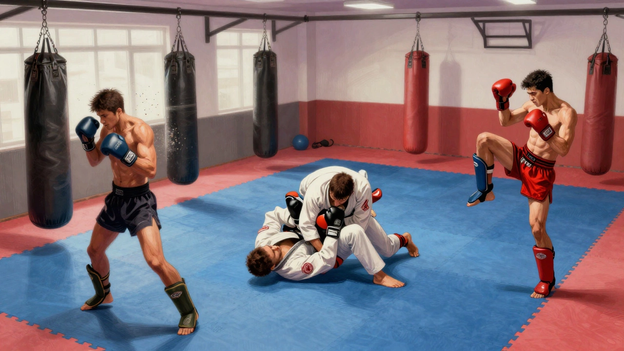 Тренировки бокса, джиу-джитсу и муай тай в одном зале