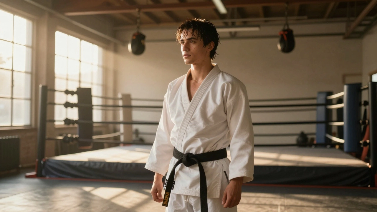 Уверенный спортсмен в тренировочном зале на светлом фоне