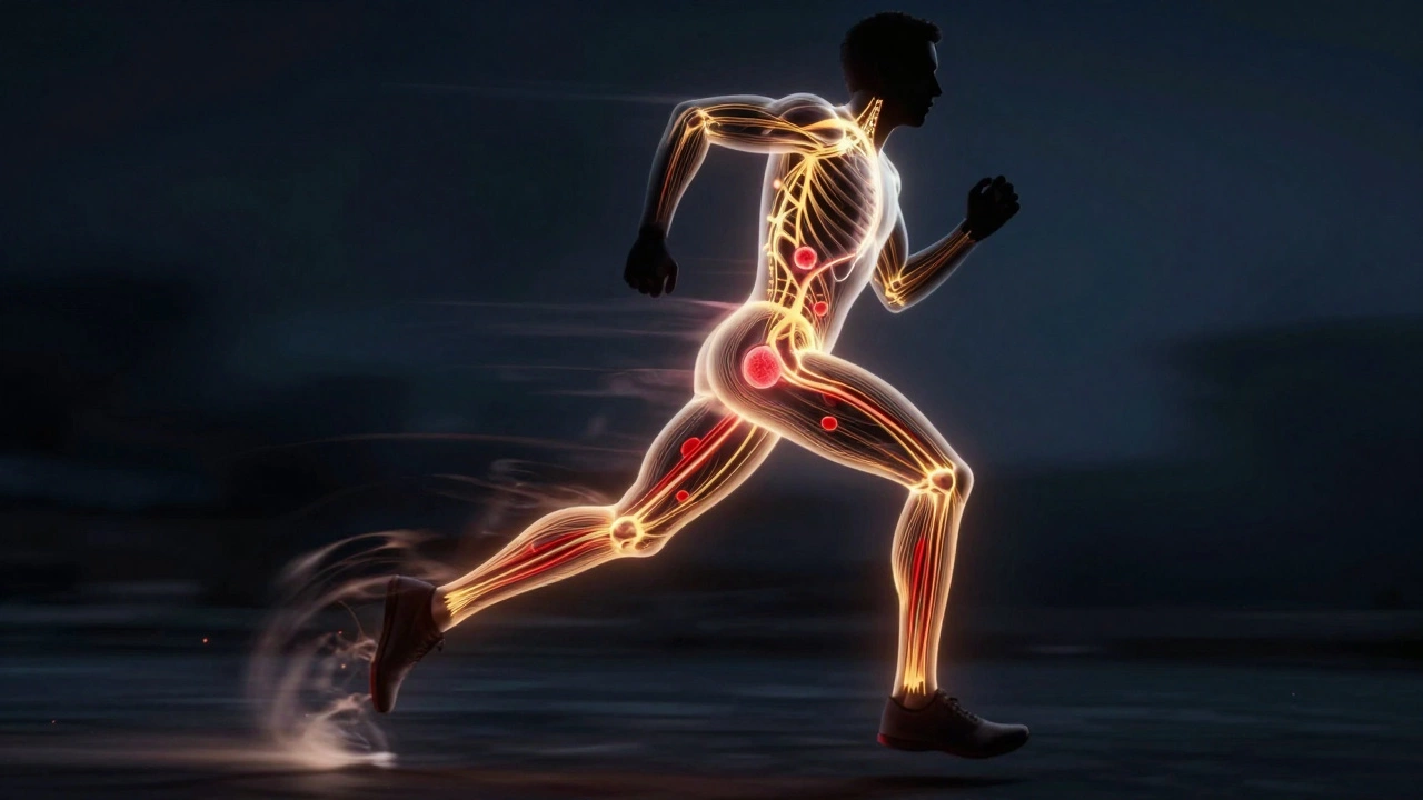 Концептуальное изображение потока кислорода и энергии в мышцах бегуна