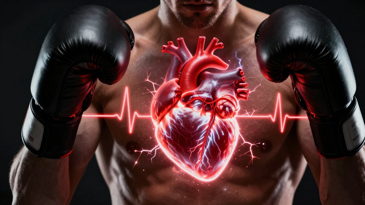Концептуальное изображение сердца боксера, символизирующее тахикардию
