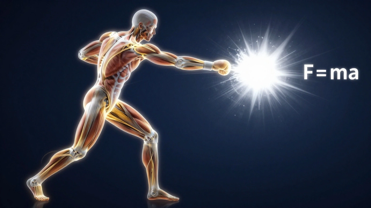 Схематичное изображение передачи энергии от стопы к кулаку при ударе в боксе