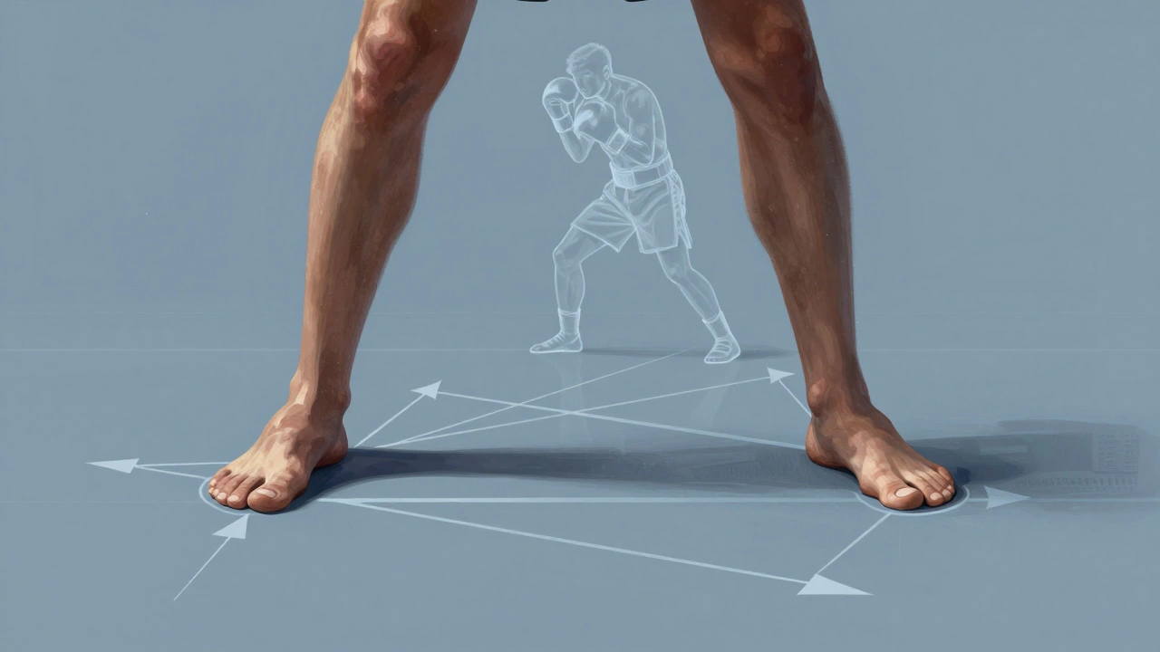 Схематичное изображение правильной работы ног и биомеханики в боксе