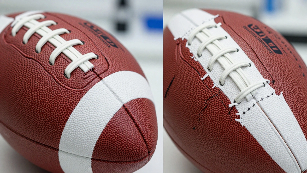 Сравнение термосклеенных панелей профессионального мяча и швов реплики